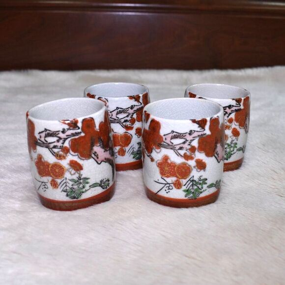 Vintage Kutani Style Hand Painted Asian Tea cups Large Sake Set - Picture 8 of 13